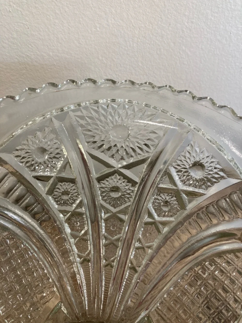 Mismatched Glass Punch Bowl and Base Flowers Pattern
